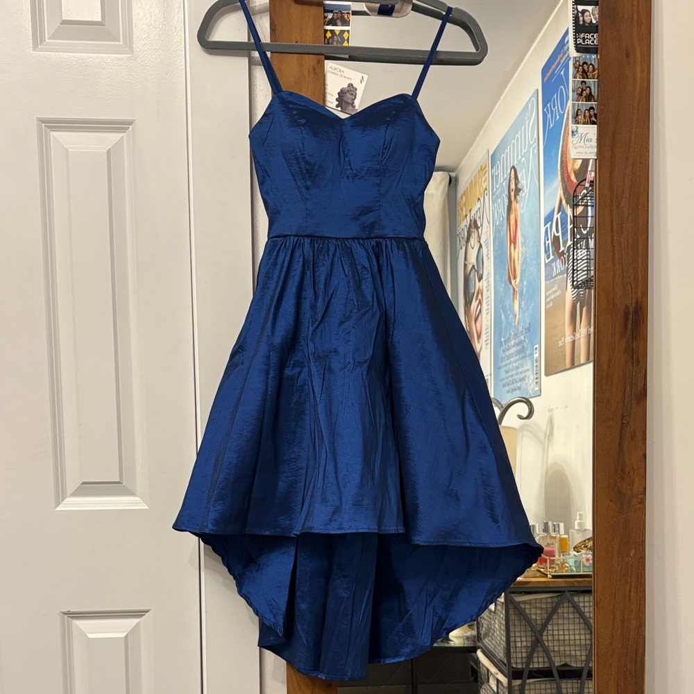 B Darlin Asymmetrical Blue Dress